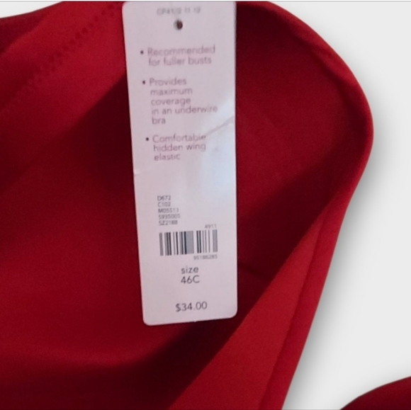 NWT Cacique Red Satin Full Coverage Support Solution Bra ~46C - Picture 6 of 6